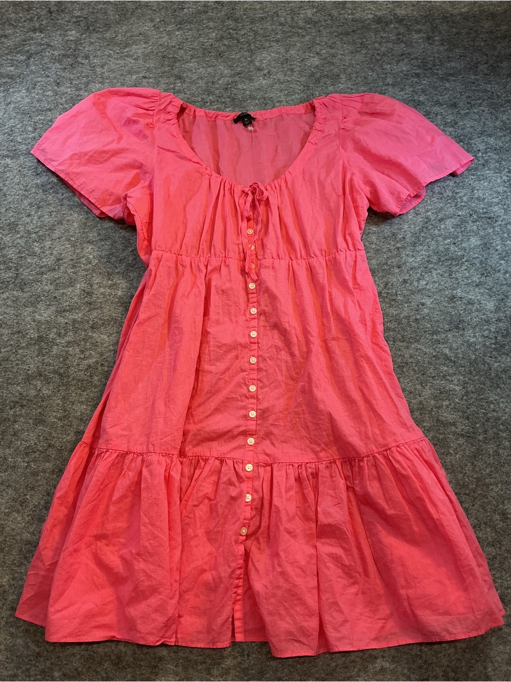J. Crew Cotton Casual Tiered Pink Button-Front Dress Size XL